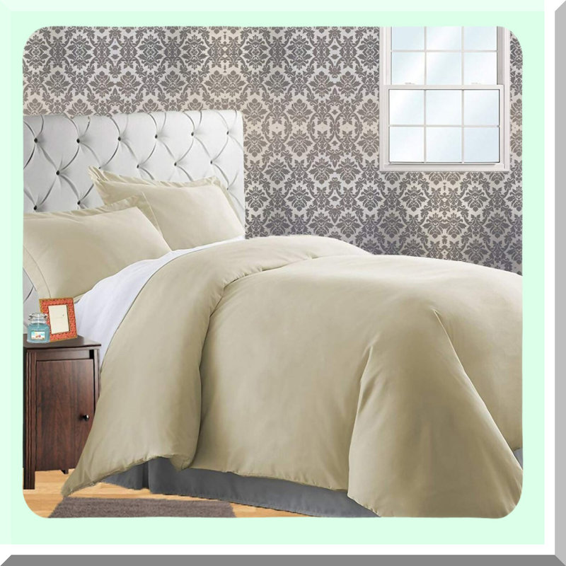 LuxurySilk Fade-Resistant Duvet Set - Wrinkle-Free Cover for Comforter Insert - 1500 Series Soft Cream Bedding - Full/Queen Size - 3-Piece Protector
