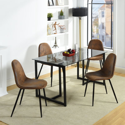 Onida 5-Piece Modern Dining Set with Suede Brown Chairs and Smoke Grey Glass Top Table -  Corrigan StudioÂ®, CB64A7D722E640A1BDFA527E109075A5