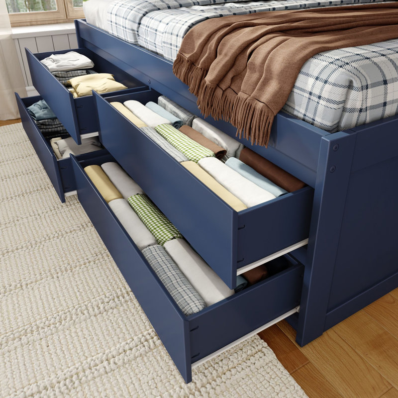 Jack Captain Bed with Storage Drawers, Blue, Full