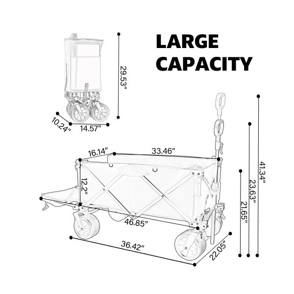 Foldable Steel Utility Wagon with Extended Tailgate and Extra Long Bed
