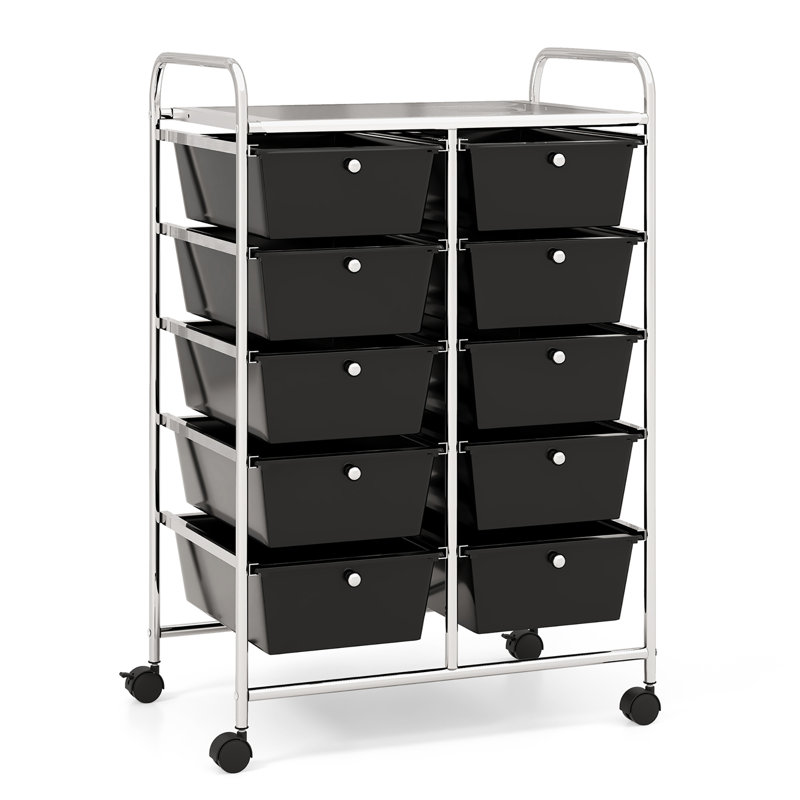 Milin 10 Drawer Storage Drawer with Locking Wheels, Black