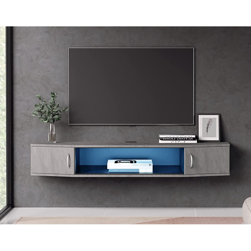 Axten Unfinished Floating TV Stand for TVs up to 65", Navy LED, 70", Gray
