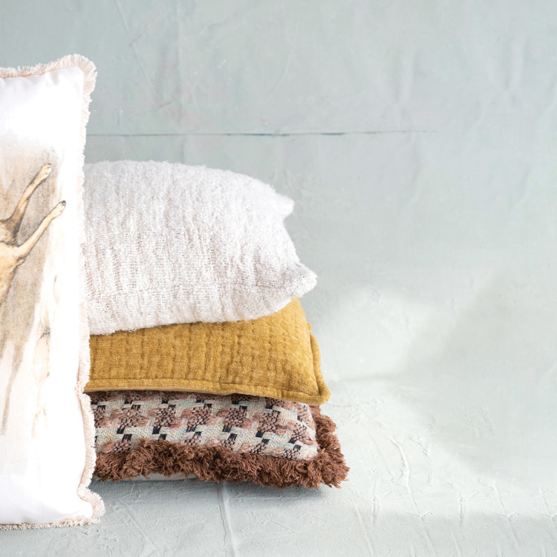 Cream Stonewashed Silk and Woven Cotton Euro Pillow Cover