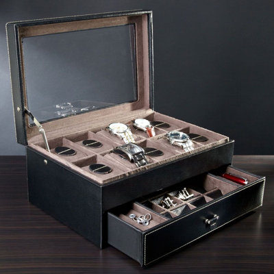 Treviso Leather Valet Box And Ten Watch Display Case engravable