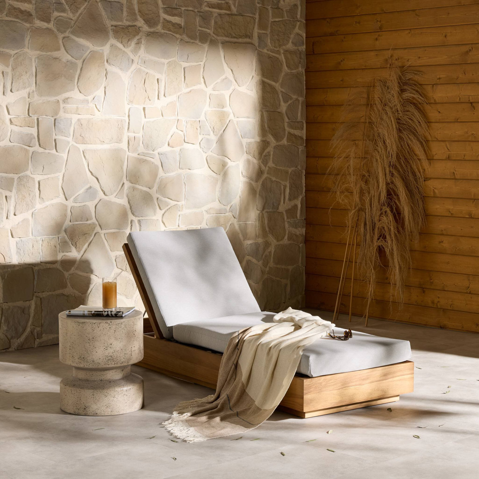 Arvad 27.5'' Outdoor Teak Chaise Lounge, Stone Gray