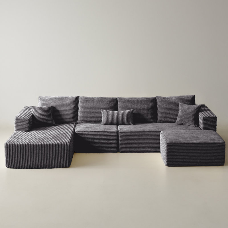 Canapé modulaire rembourré 4 pièces Kapellen, Gris, Orienté à gauche (vu de face)