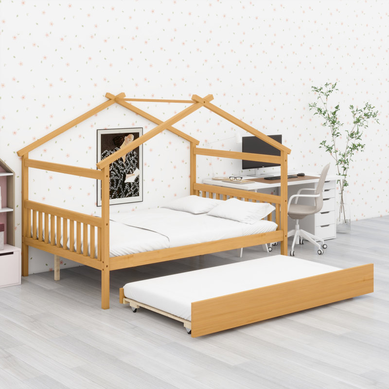 Lit en bois avec lit gigogne simple, Naturel