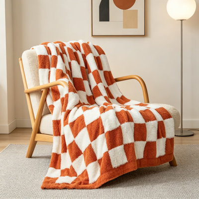 Couverture en microfibre douce et confortable pour canapé, chambre à coucher et salon, couverture en peluche chaude et légère, conception en damier