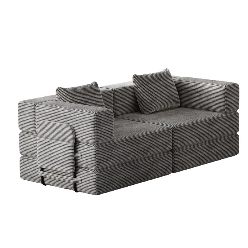 72.4 Inch Convertible Sofa Bed, Corduroy Fabric Sofa With Two Side Storage Pockets And Two Cushions, Comfortable Folding Sofa Bed For Living Room, Bedroom And Study, Carpeted Sofa.