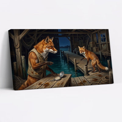 Fox in Vest and Pocket Watch on Dock Canvas Wall Art
