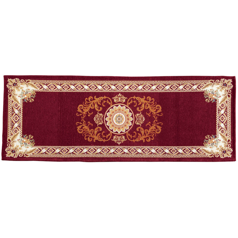 Washable Floral Indoor Rug, Wine, 22" x 60"