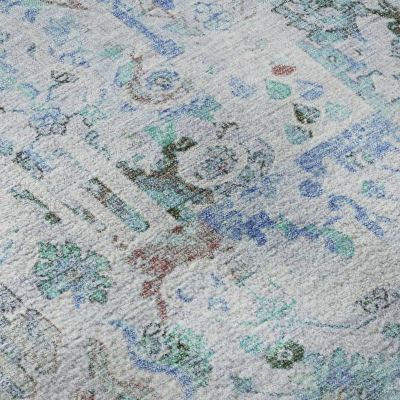 Premium Machine Washable Mayfield AMF2099 Global Rug, Blue, 5' x 7'6"