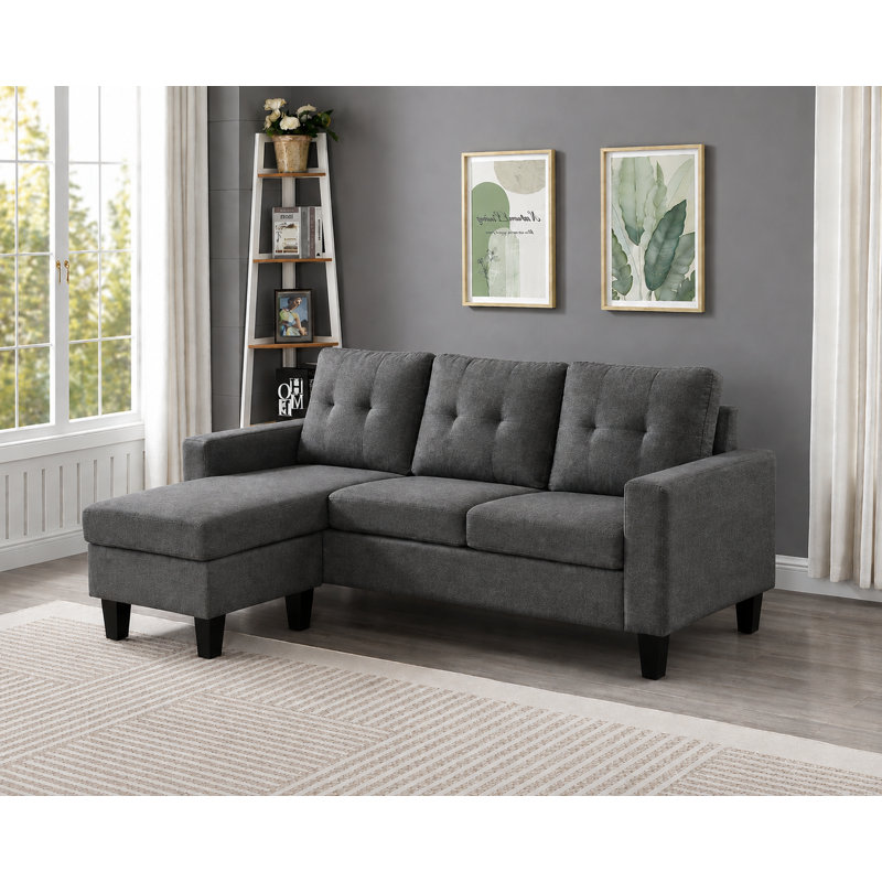 Canapé modulaire réversible avec repose-pieds, canapé modulaire rembourré en lin, canapé en L compact et moderne, gris
