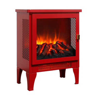 17 Inch Freestanding Electric Fireplace Stove Heater With 3D Flame Effect,Classic Red