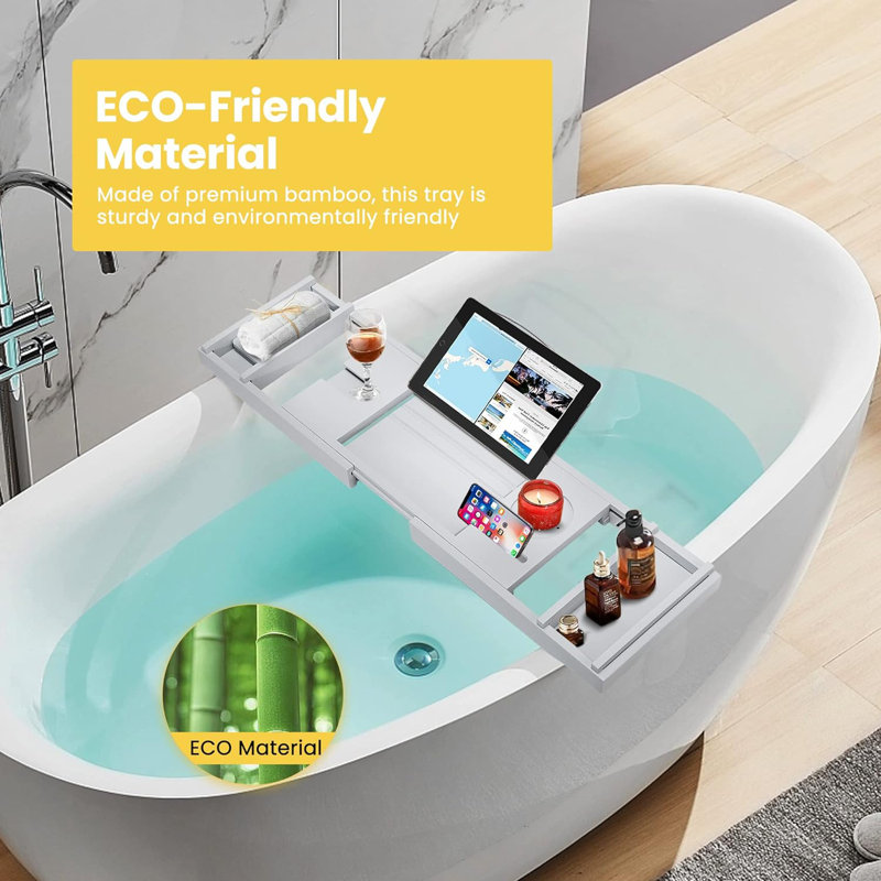 Plateau pour baignoire extensible en bambou Pamelia, Gris
