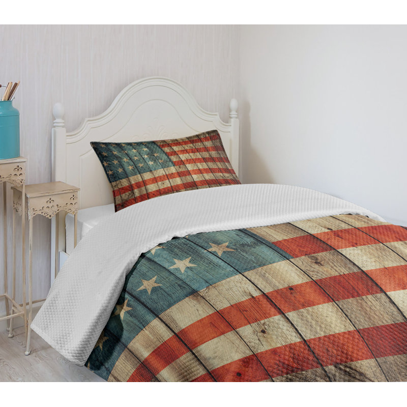 Patriotic American Flag Twin Quilted Bedspread Set
