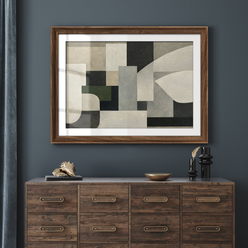 «Geometric Neutral Abstract Blocks», composition minimaliste moderne encadrée 26 po x 36 po