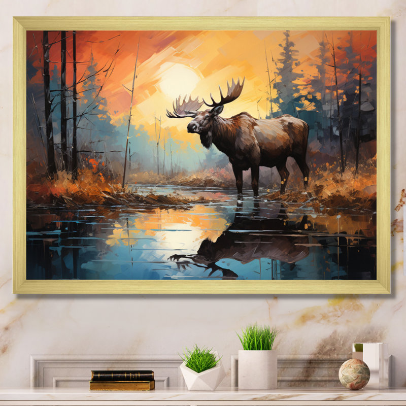 Orignal sur toile, reproduction de faune canadienne - Canada Majestic Moose IV, H 16 po x l 32 po x P 1 po, Cadre doré