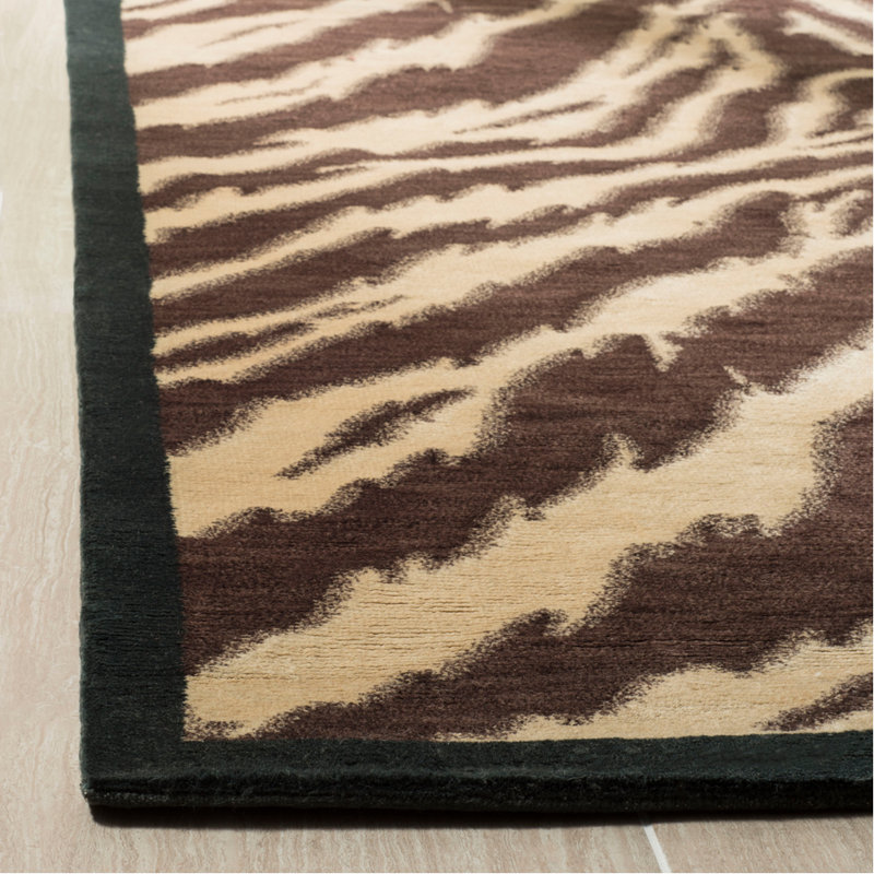 Tapis brun / beige en laine noué à la main Selene, Rectangle 6 pi x 9 pi