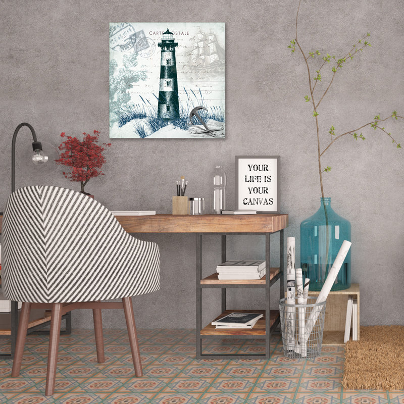 « seaside postal : phare », reproduction d’impression sur toile tendue, H 12 po x l 12 po