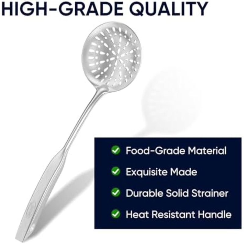 Écumoire écumoire, [antirouille, formage intégral, durable] Cuillère encochée en acier inoxydable 304 avec poignée ergonomique à vide, louche à poignée confortable pour cuisine, 14,96 po
