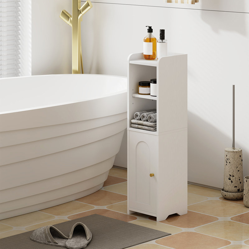 Bathroom Storage Cabinet, Corner Floor Cabinet with Doors and Adjustable Shelf, Narrow Toilet Paper Cabinet, Bathroom Organizer for Small Spaces
