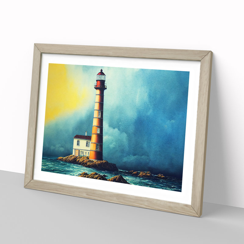 Lighthouse Watercolour Vol.5 - Single Picture Frame Print, 34cm H x 46cm W, Grey