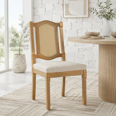 Solid Wood Rattan-Back Dining Chair,