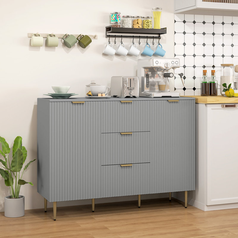 Buffet avec 3 tiroirs et tablettes réglables, blanc, Gris