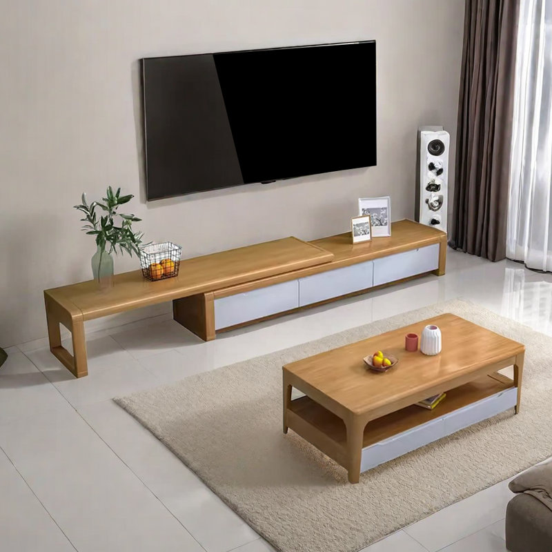 2 - Piece Living Room Table Set, Natural Wood/White