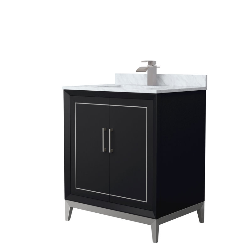30'' Single Bathroom Vanity with Genuine Marble Top, Black, Grey