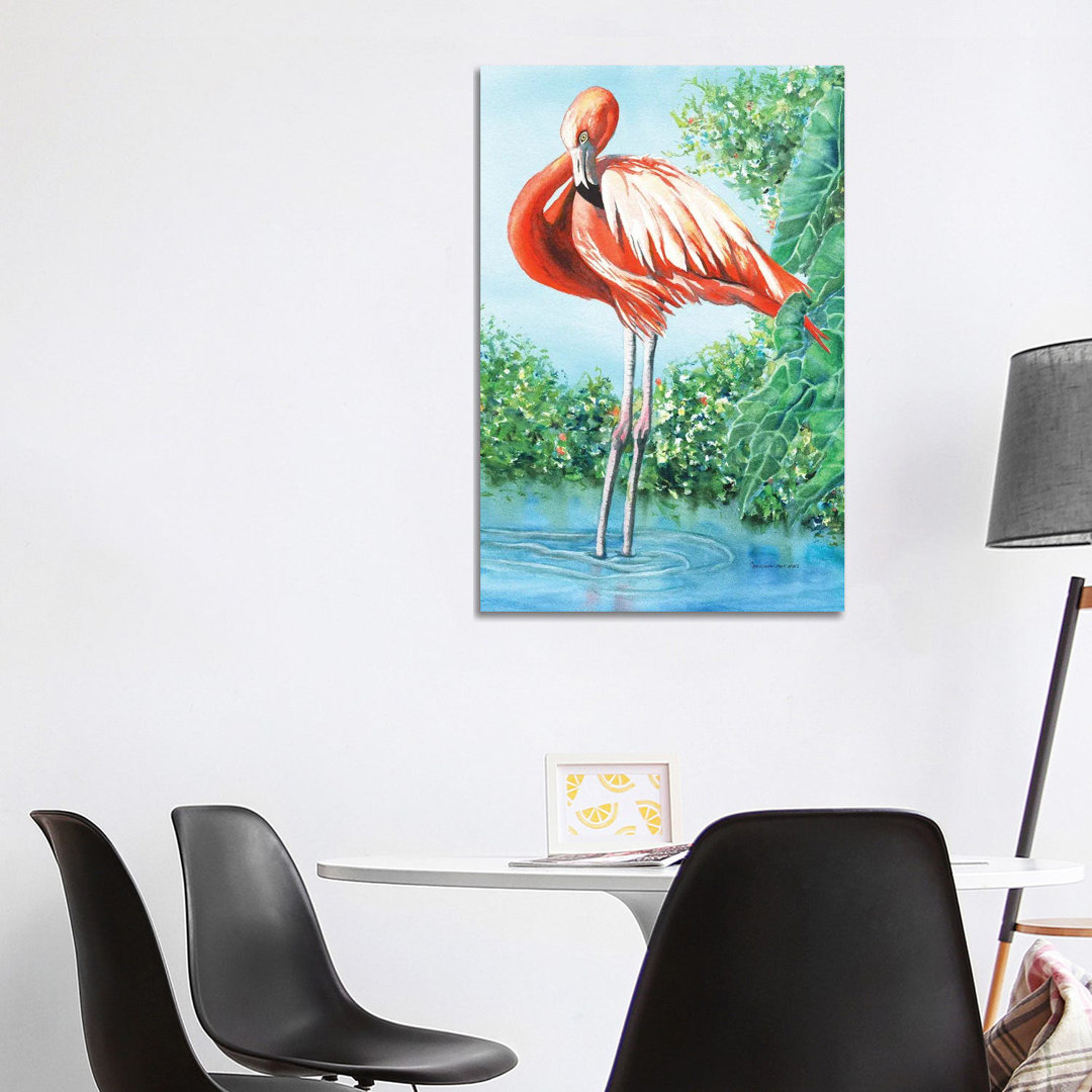 Flirty Flamingo von Christine Reichow - Galerie-verpackte Leinwand Giclée auf Leinwand