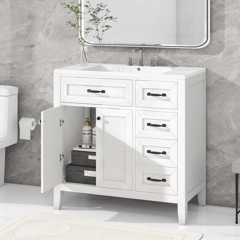 36" Bathroom Vanity with Sink Combo, White Bathroom Cabinet with Drawers, White