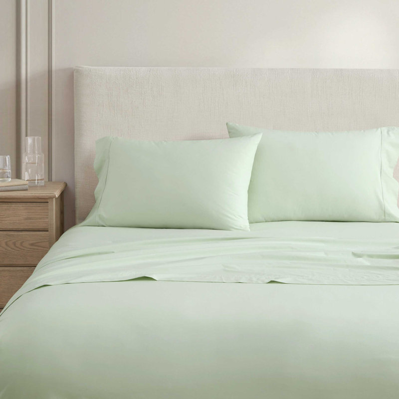 Ensemble de draps en coton percale vert Martha Stewart Skylands, Ensemble de draps pour grand lit avec 2 taies d'or, Vert