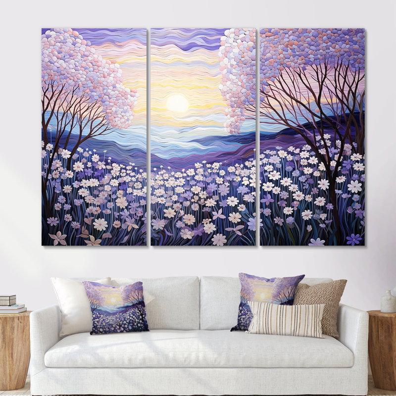 Ensemble de salon Magical Lilac Flowers Field I - Flower Wall Art, Toile tendue, H 32 po x l 48 po x P 1 po