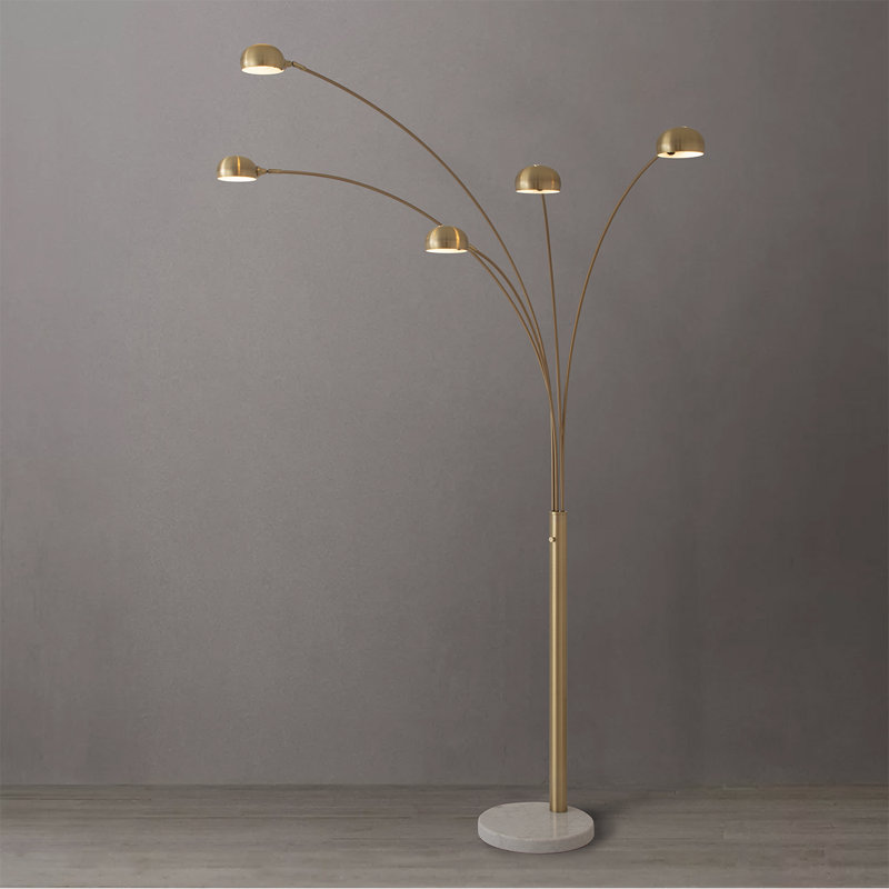 Mushroom 5 Light Arc Floor Lamp - Dimmer switch, Marble base, Weathered Brass
