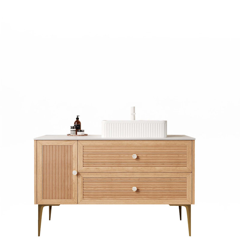 Meuble-lavabo autoportant avec lavabo, lavabo en céramique, sans robinet, 48"