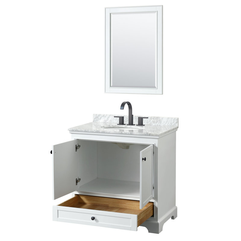 Deborah 36'' Single Bathroom Vanity with Marble Top, White, Black