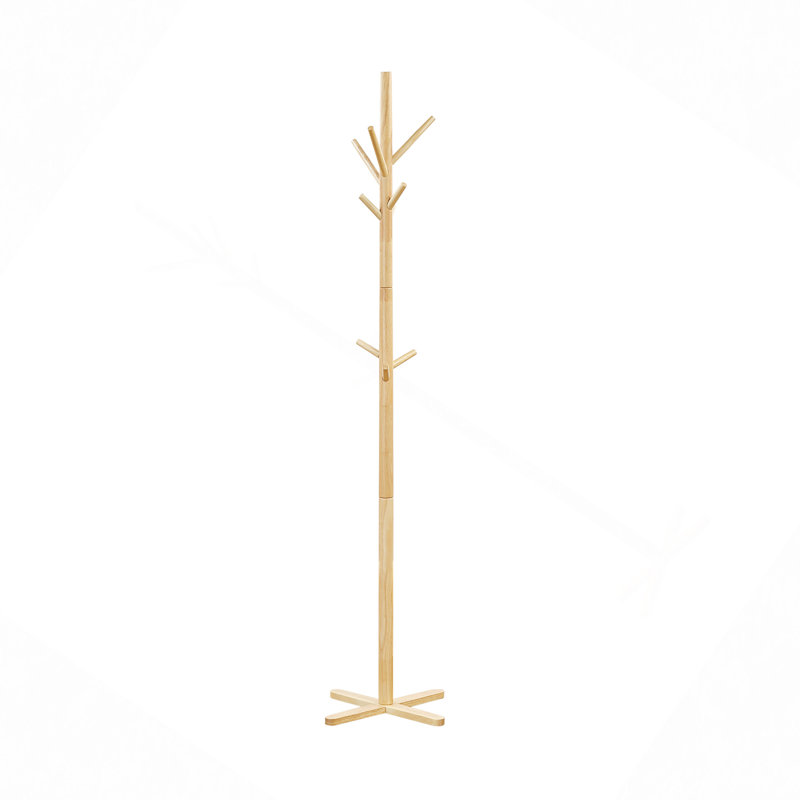 Coat Rack Solid Wood, 9 Hooks Coat Hanger Stand Entryway Home Furniture 1Pc