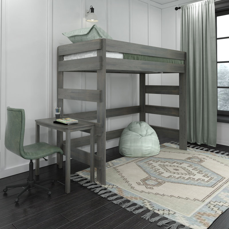  Doyle Twin Solid Wood Loft Bed with Desk, Driftwood