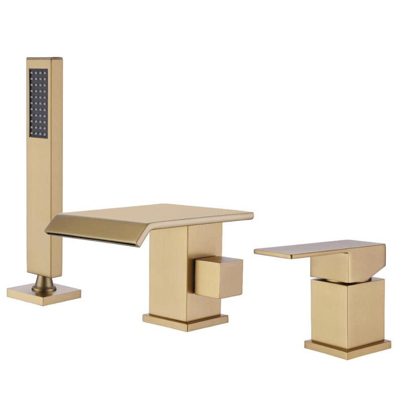 Robinet de salle de bain double usage en cuivre Jk avec valve de distribution d'eau et tuyau d'entrée, traitement de surface or brossé