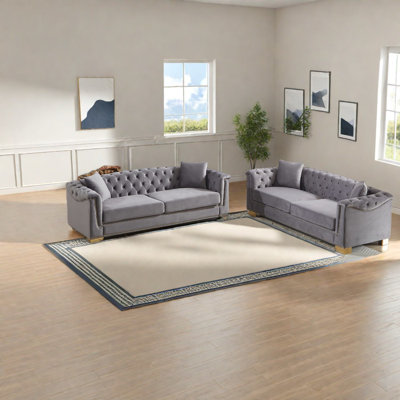 Luxury Velvet 3-seater Sofa Set, Chesterfield Modern Style For Living Rooms