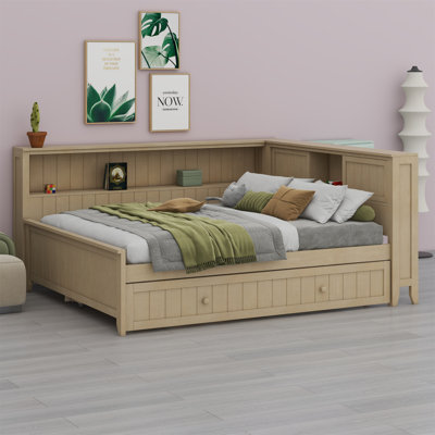 Wood Daybed With Storage Shelves And Trundle