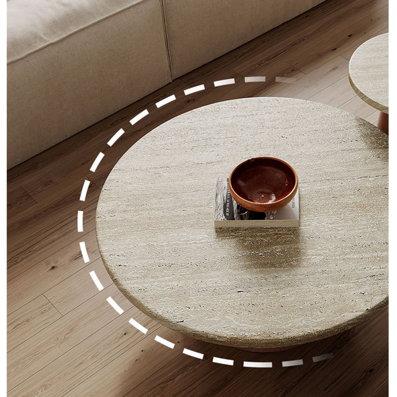 Natural Travertine Coffee Table, 13.77" H x 39.37" L x 39.37" W