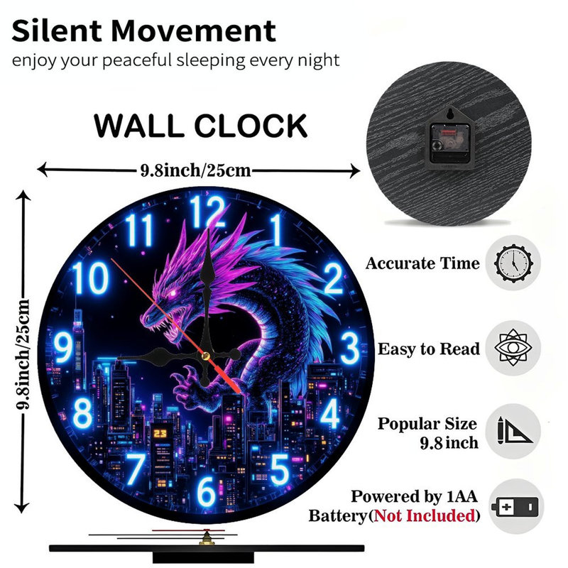 Horloge néon dragon