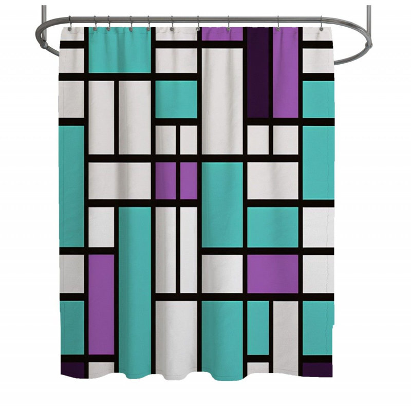 Rideau de douche Mondrian - décor de salle de bain moderne, H 84 po x l 70 po