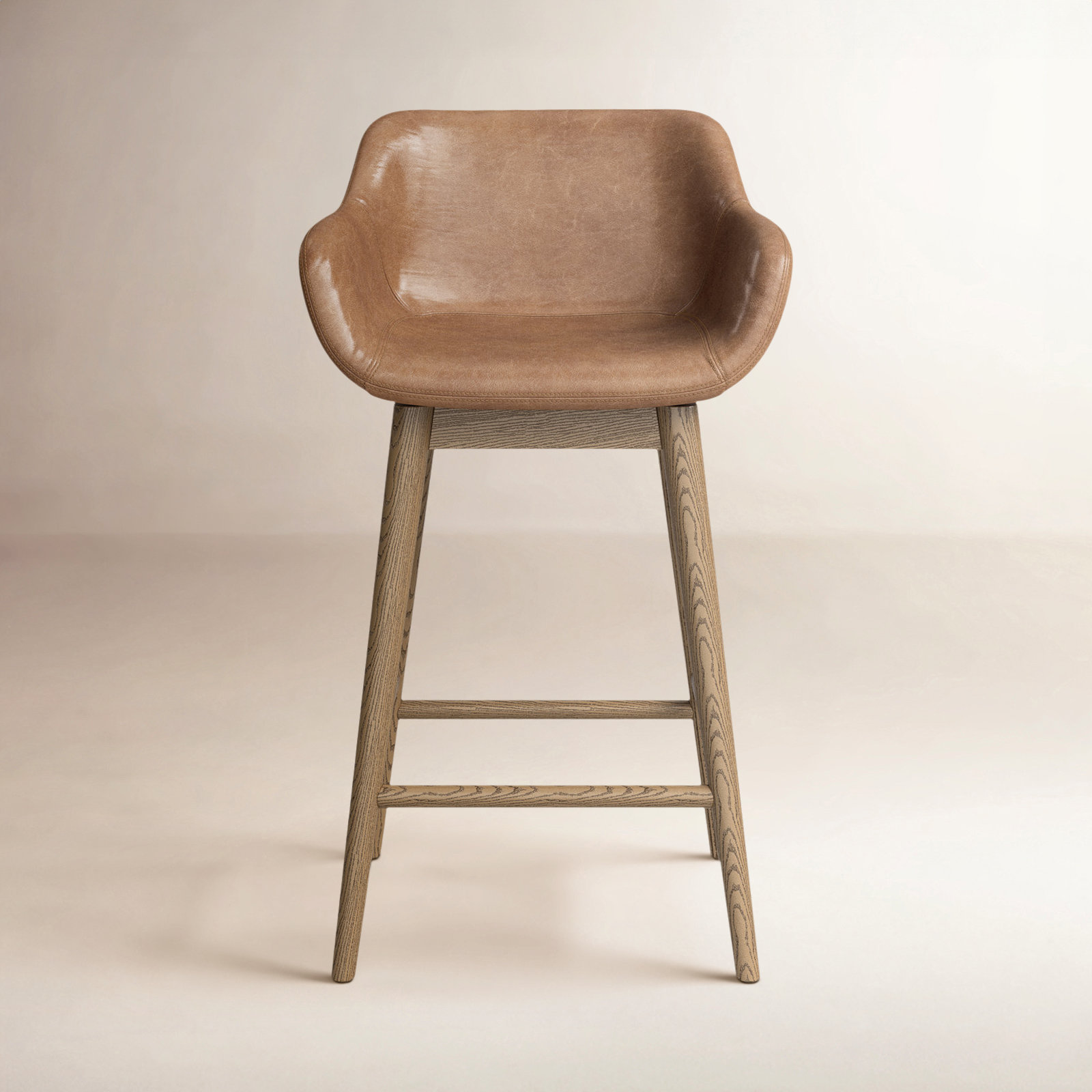 Bahari Swivel Leather Stool, Counter Stool (26.5" Seat Height), Sonoma Chestnut/Genuine Leather, Amber Ash