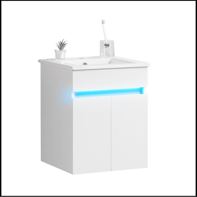 Meuble-lavabo de 16 po avec lavabo, capteur de lumière, espace de rangement pour les petits espaces, fixation murale