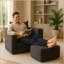 Canapé à compression en velours côtelé avec repose-pieds Lingge, doux et durable, aucun assemblage requis, conception minimaliste moderne.-961174997