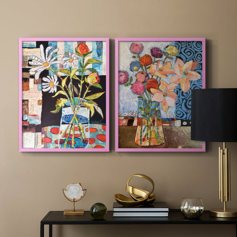 Papier mâché Arrangement I-Premium, reproduction encadrée prête à accrocher - aucun clou requis, Rose, H 15 po x l 24 po